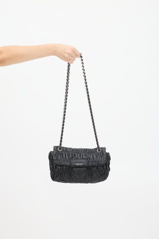 Prada Black Leather Gaufre Chain Flap Bag