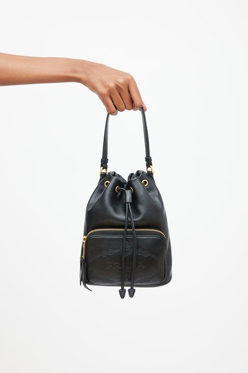 Prada Black Leather Glace Secchiello Bucket Bag