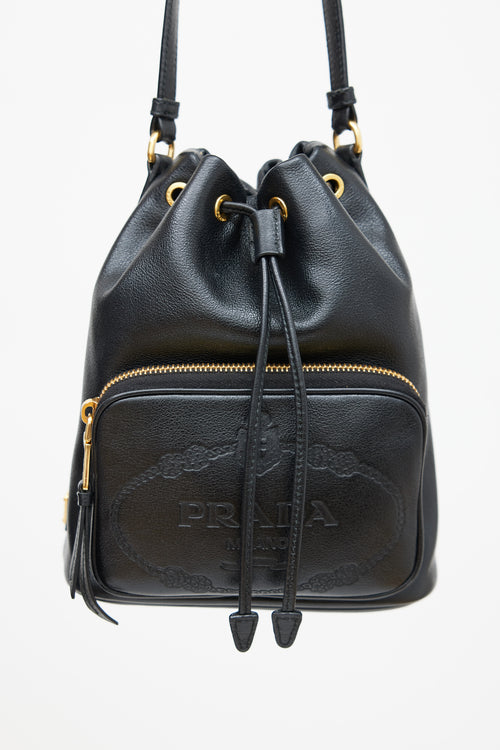 Prada Black Leather Glace Secchiello Bucket Bag