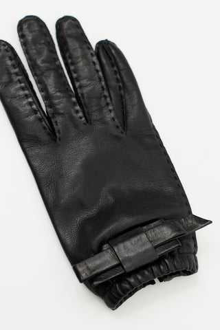 Prada Black Leather Bow Gloves