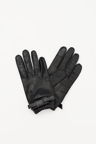 Prada Black Leather Bow Gloves