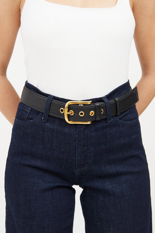 Prada Black Leather 
Gold Tone Belt