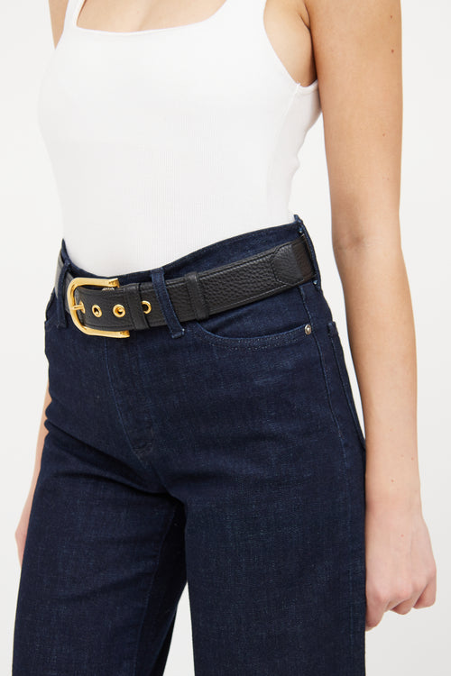 Prada Black Leather 
Gold Tone Belt