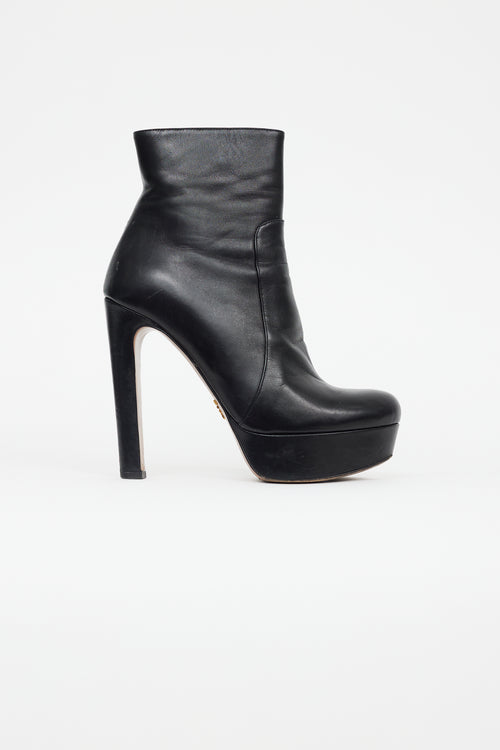 Prada Black Leather Platform Heeled Boot