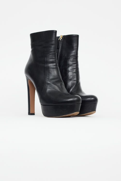 Prada Black Leather Platform Heeled Boot