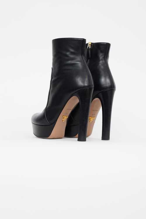 Prada Black Leather Platform Heeled Boot