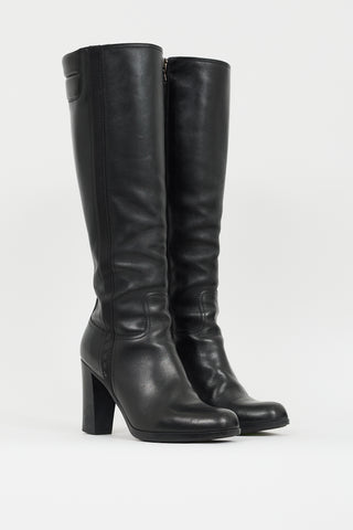 Prada Black Leather Knee High Boot