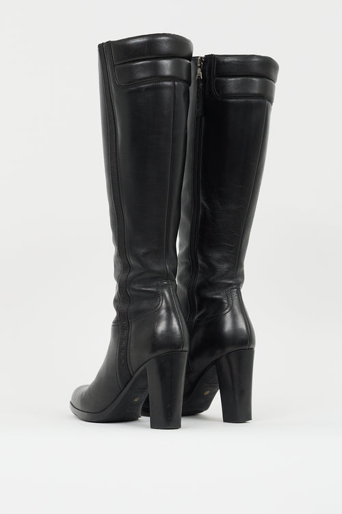 Prada Black Leather Knee High Boot