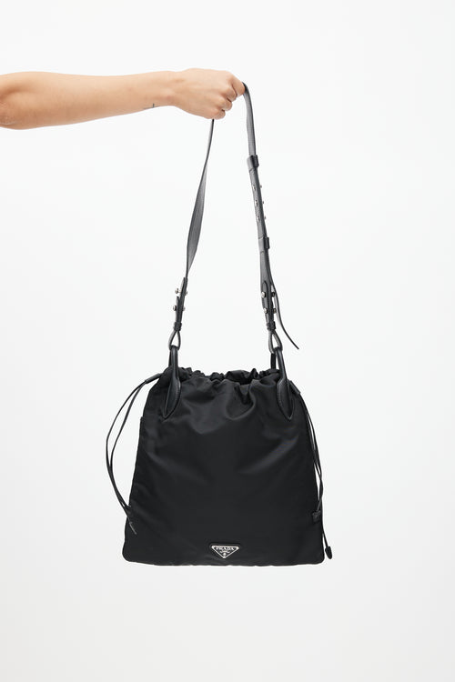 Prada Black Quilted Nylon Drawstring Crossbody Bag