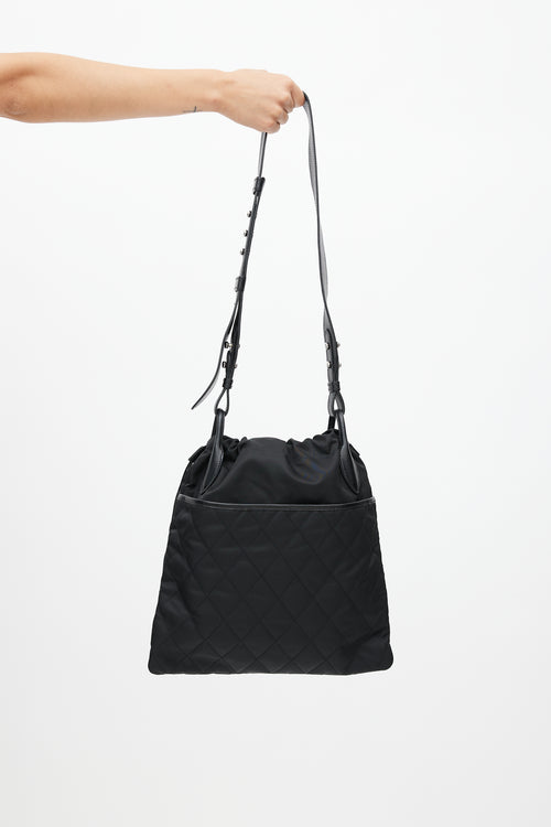 Prada Black Quilted Nylon Drawstring Crossbody Bag