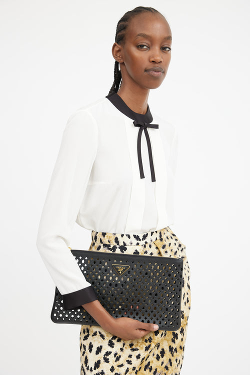 Black Leather Laser Cut Clutch