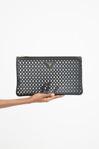 Black Leather Laser Cut Clutch