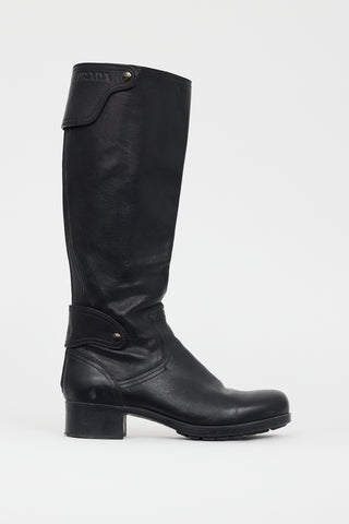 Prada Black Leather Logo Flap Boot