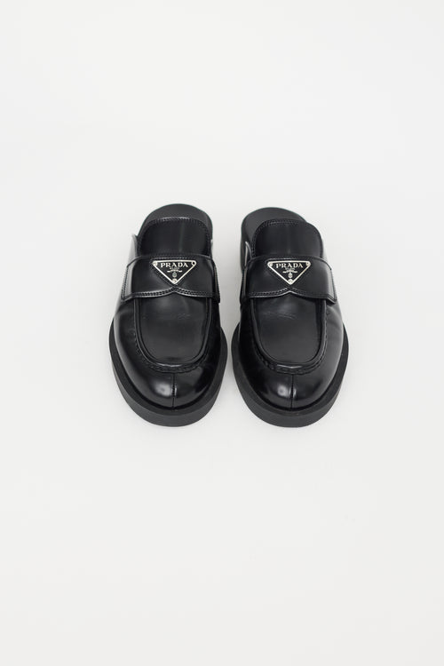 Prada Black Leather Logo Mule