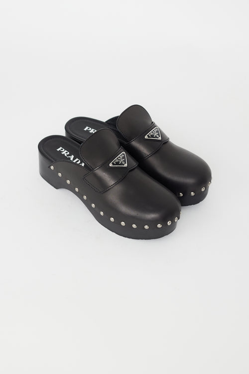 Prada Black Leather Studded Clog