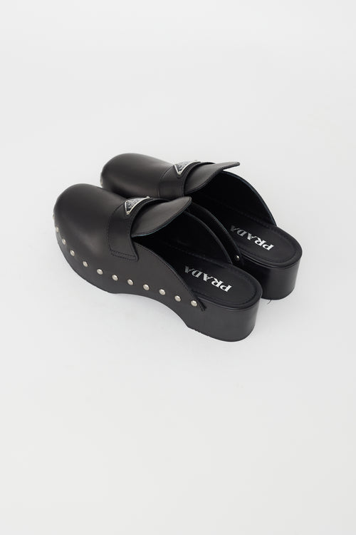 Prada Black Leather Studded Clog