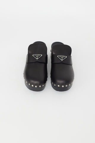 Prada Black Leather Studded Clog