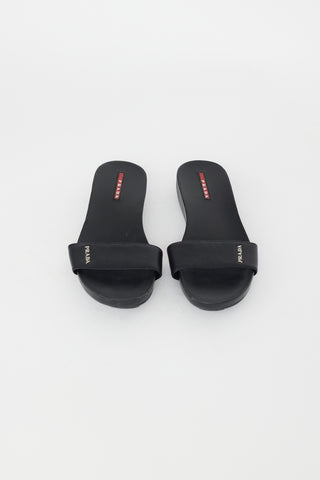 Prada Black Leather Logo Slide