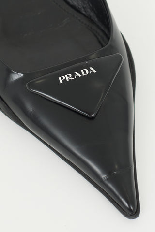 Prada Black Leather Logo Slingback Pump