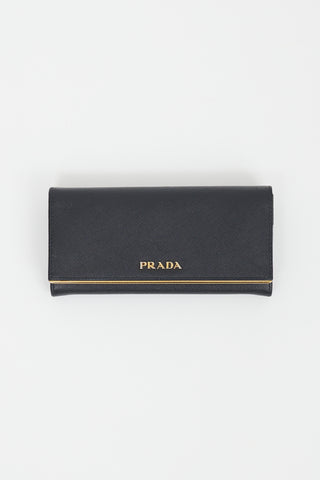 Prada Black Leather Long Bifold Wallet