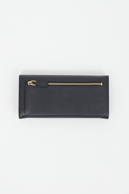 Prada Black Leather Long Bifold Wallet