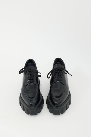 Prada Black Leather Lug Sole Lace Up Derby