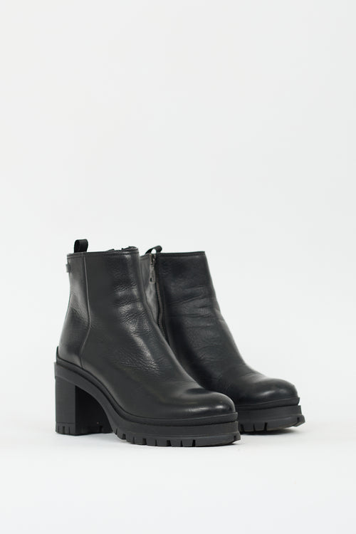 Prada Black Leather Lug Sole Boot