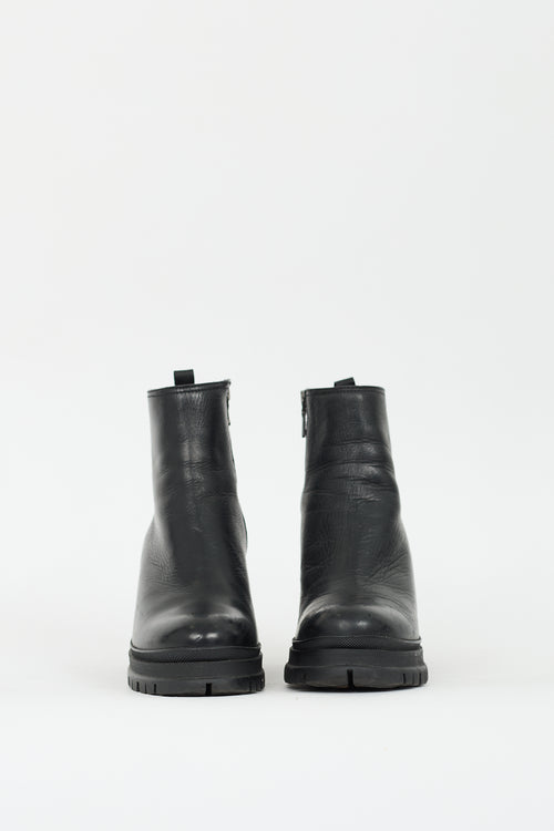 Prada Black Leather Lug Sole Boot