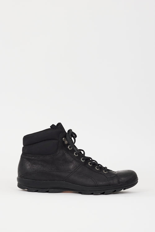 Prada Black Leather 
Nylon Sneaker