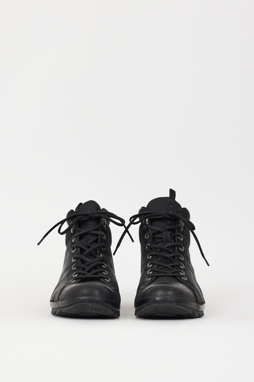 Prada Black Leather 
Nylon Sneaker