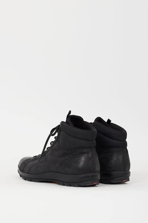 Prada Black Leather 
Nylon Sneaker