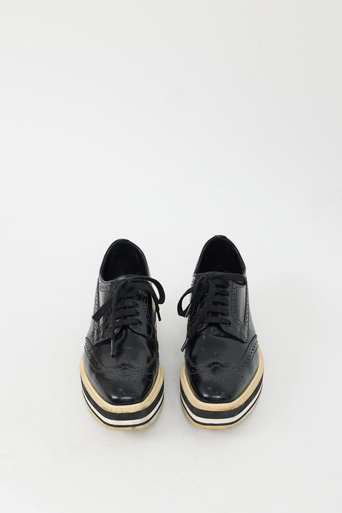 Prada Black Leather Platform Brogue