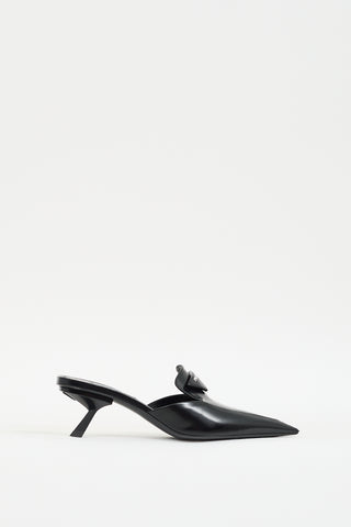 Prada Black Leather Pointed Toe Logo Mule