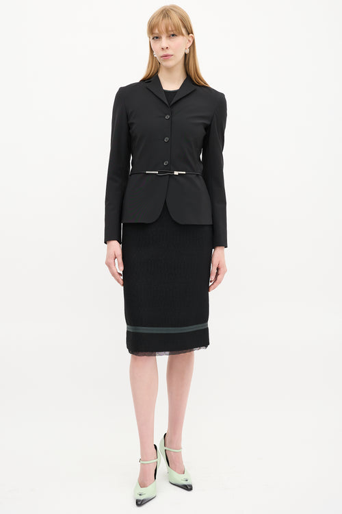 Prada Black Leather Rope Belted Blazer