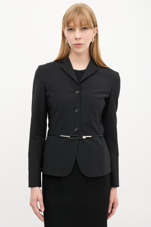 Prada Black Leather Rope Belted Blazer