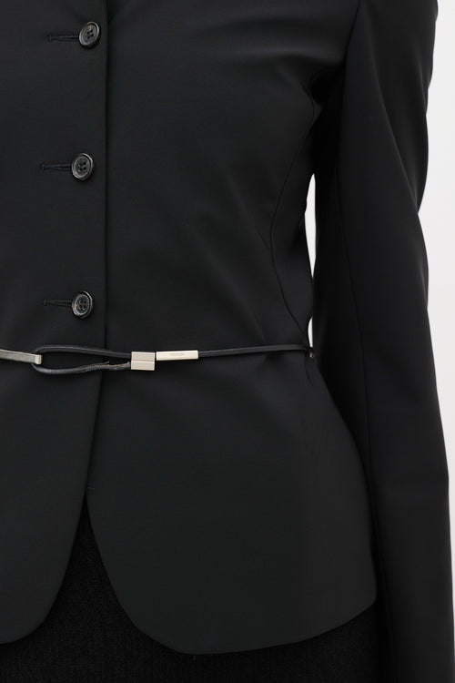 Prada Black Leather Rope Belted Blazer