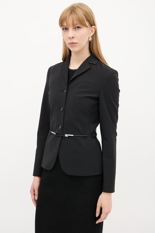 Prada Black Leather Rope Belted Blazer