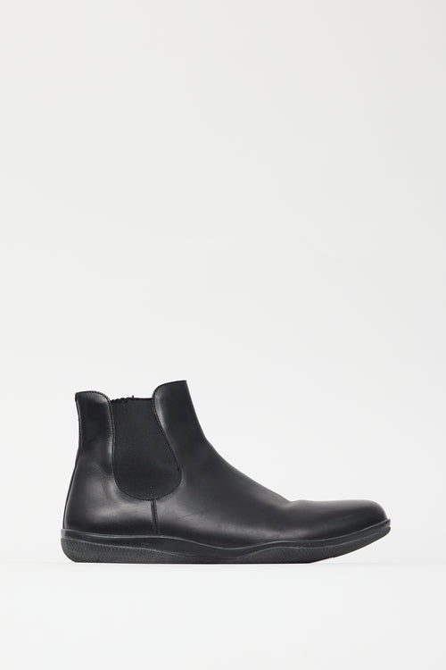 Prada Black Leather Rubber Sole Chelsea Boot