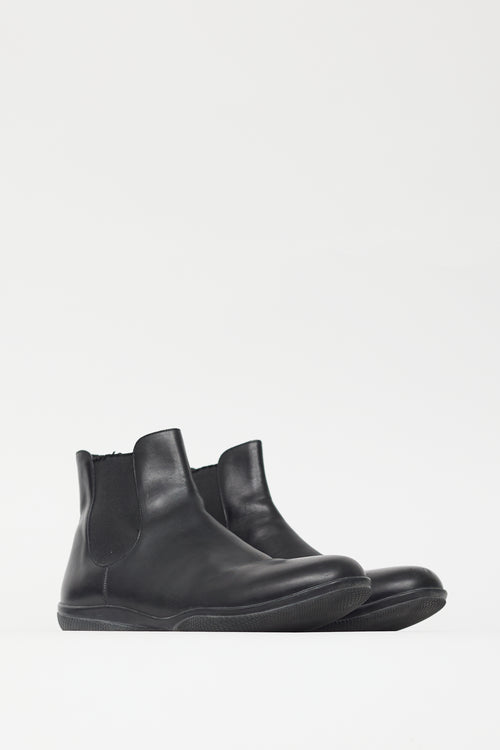 Prada Black Leather Rubber Sole Chelsea Boot