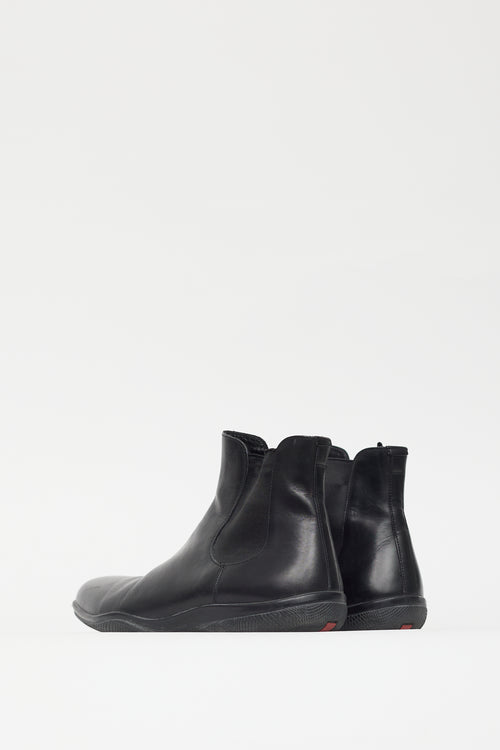 Prada Black Leather Rubber Sole Chelsea Boot