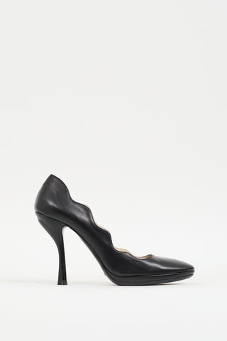 Prada Black Leather Scallop Edge Pump