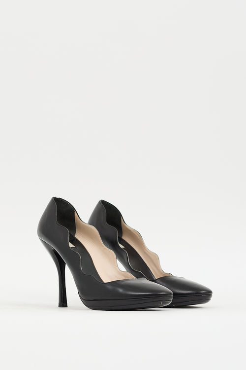 Prada Black Leather Scallop Edge Pump