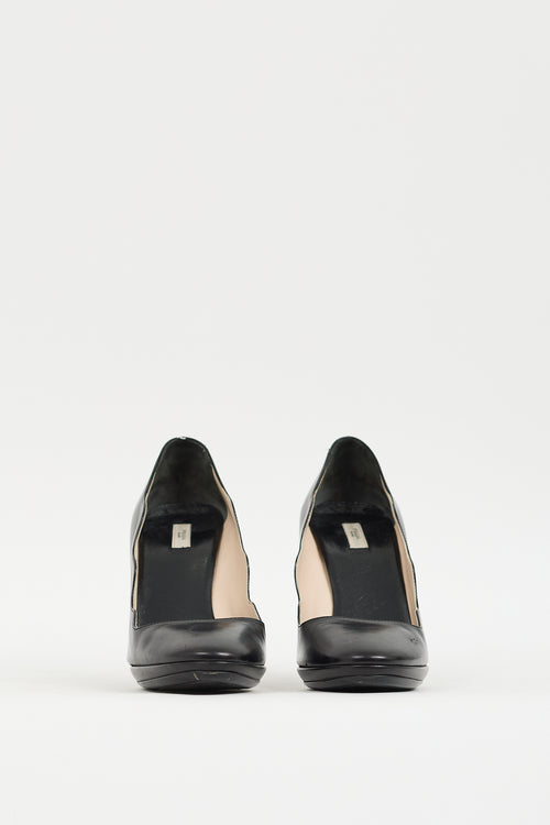 Prada Black Leather Scallop Edge Pump