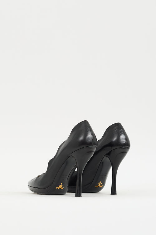 Prada Black Leather Scallop Edge Pump