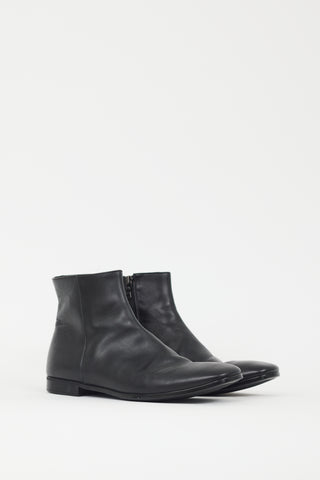 Prada Black Leather Square Toe Boot