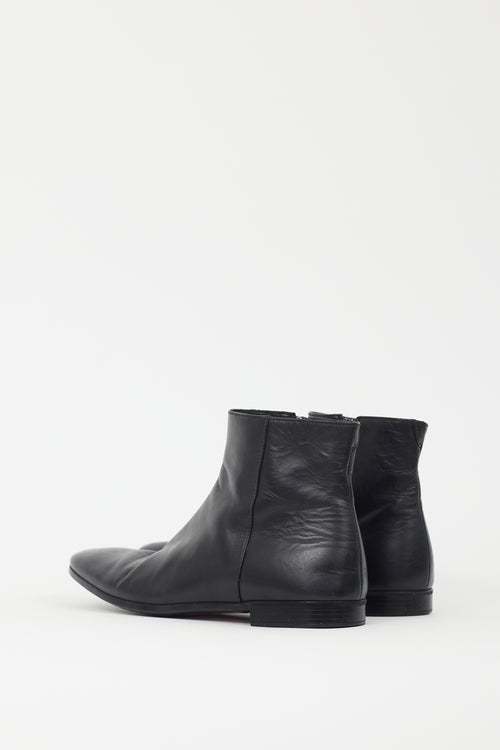 Prada Black Leather Square Toe Boot