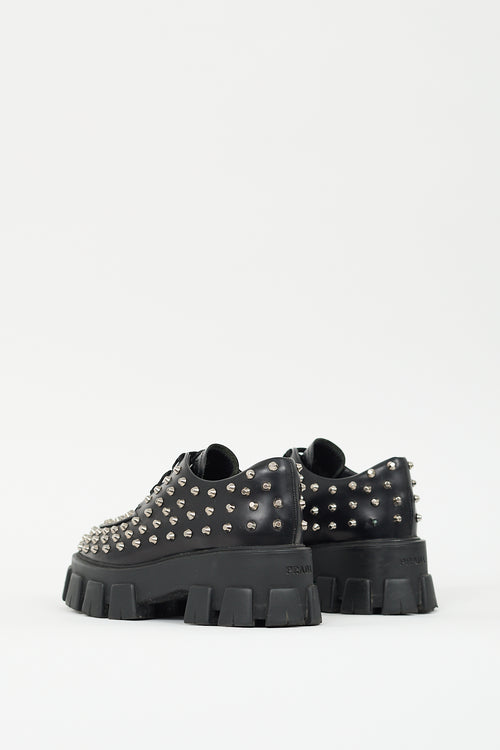 Prada Black Leather Studded Monolith Derby