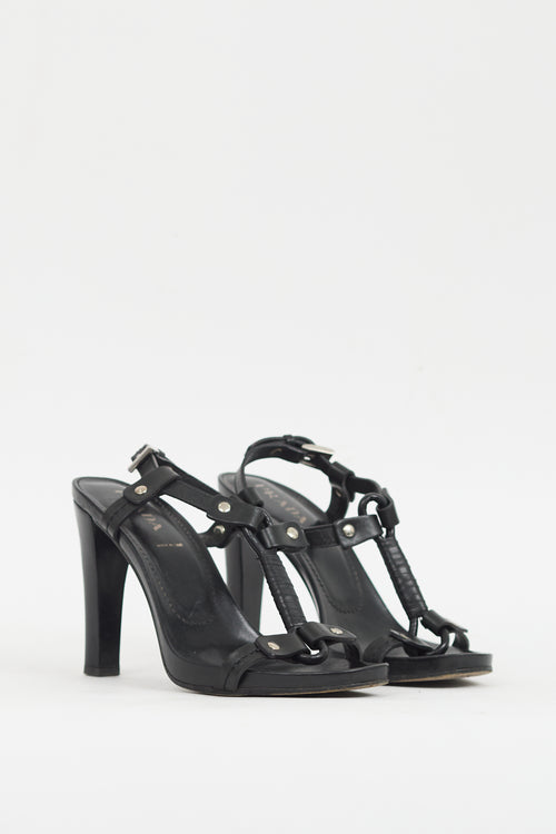 Prada Black Leather T-Strap Heel