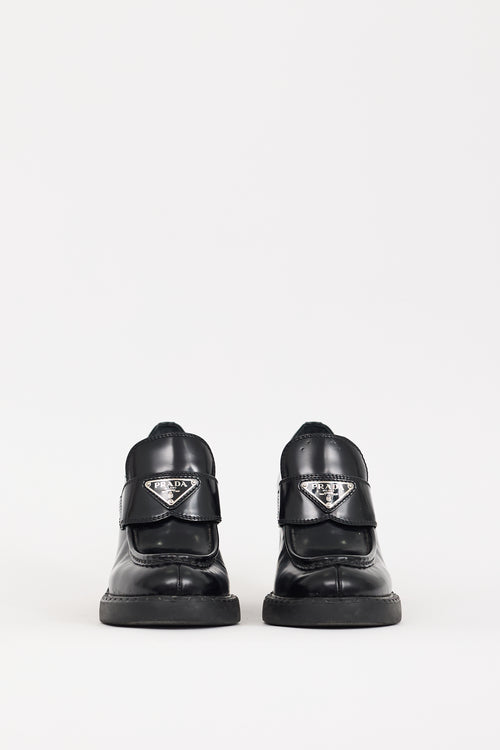 Prada Black Leather Triangle Logo Heeled Loafer