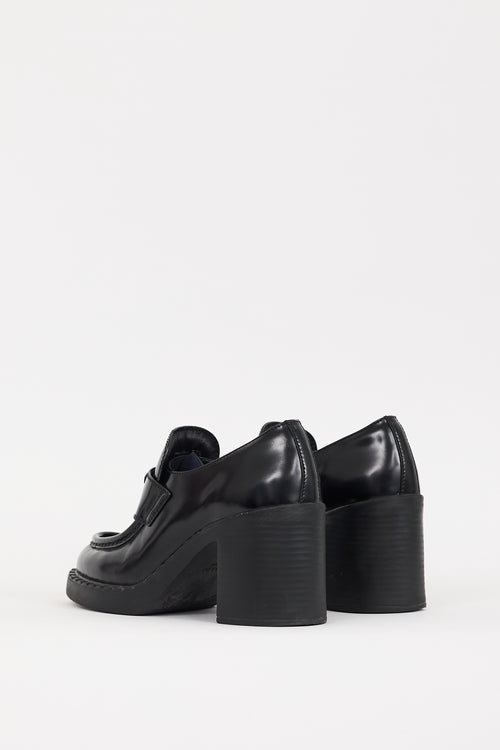 Prada Black Leather Triangle Logo Heeled Loafer